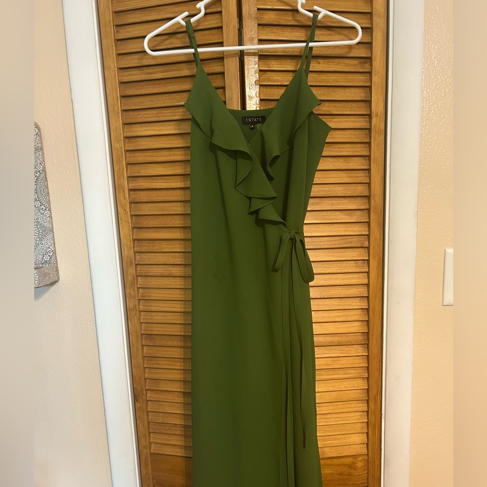 1. State Green Wrap Dress with Ruffle Detail